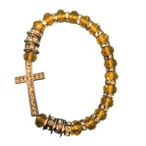 Silver Gold Rhinestone Cross Bracelet Crystal Beaded stretch Easter 7 in